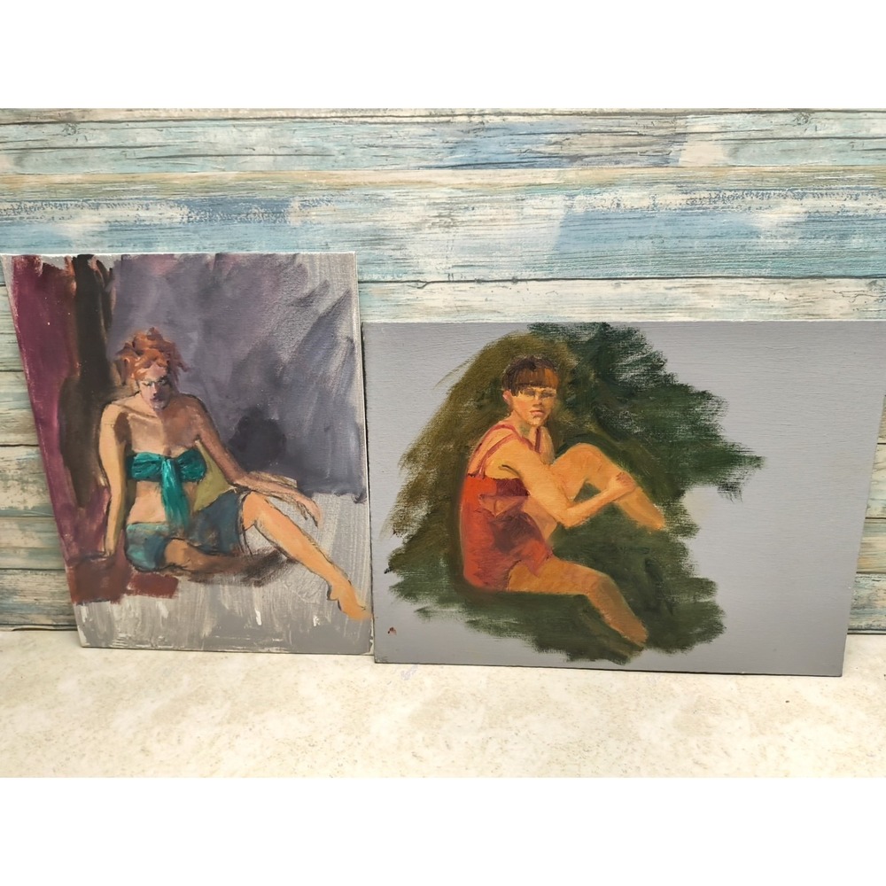 Lot Of 2 Acrylic Painting On Canvas Handmade